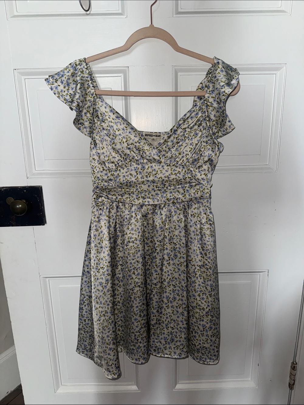 Inspired Hearts Blue and Cream Floral Ruffle Mini Dress